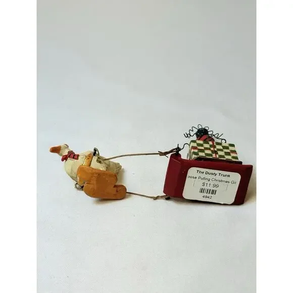 Blossom Bucket Betty Whimsical Anthropomorphic Goose Pulling Sleigh Of Gifts - Picture 9 of 9